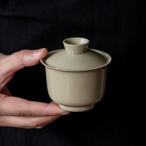 Yonghe Gaiwan Ceramic Kung Fu Tea Set Handheld Three Piece Wood Ash Glaze Round Porcelain <b>Teacup</b> For Home Use Afternoon Tea - Product Image 1