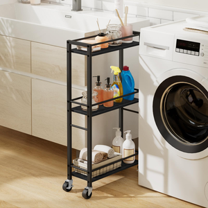 Three-Tier Classic Multifunction Carbon Steel Movable <b>Rolling</b> Storage Rack Easy Assembly Utility Cart Kitchen Cleaning <b>Tools</b> - Product Image 5