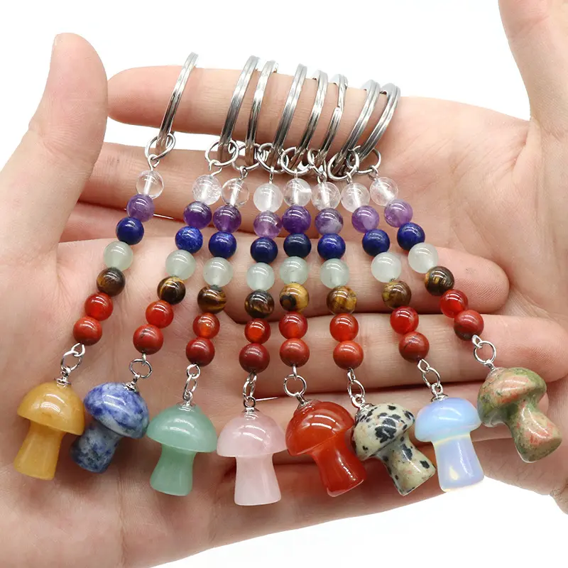 Porte-clés champignon en cristal, pierres de guérison, porte-clés champignon, mini cadeau artisanal chakra en cristal pour hommes et femmes