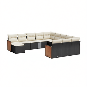 Ensemble de canapés de jardin en rotin noir et crème avec coussins en mousse haute densité, design contemporain imperméable - Product Image 1