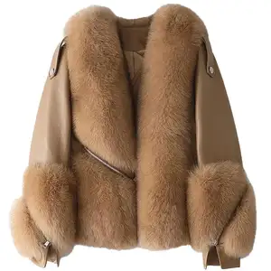 새로운 겨울 코트 짧은 양 피부 shearling 여우 모피 자른 코트