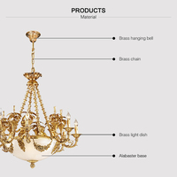 Lustre européen de luxe en laiton de grande lampe pendante d'albâtre pour l'hôtel de villa