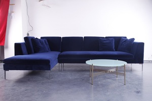 Sofá Minimalista Moderno en Forma de L, Tapizado en Terciopelo Azul Marino, Estilo Antonio Citterio <span class=keywords><strong>Charles</strong></span> - Product Image 3