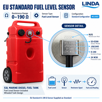 Réservoir de carburant diesel marin en HDPE de 53 L avec capteur de niveau de carburant conforme aux normes européennes, roues et tuyau de carburant à connecteur unique pour moteur de bateau