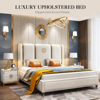 Ensemble de meubles de chambre à coucher d'hôtel moderne, lit double en cuir PU de luxe avec rangement, taille king size