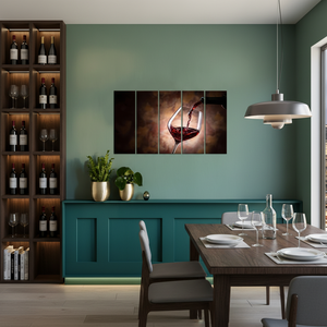 Modern Red Wine Glass <b>Canvas</b> Print: Elegant Kitchen <b>Wall</b> Decor,SET OF 5 <b>CANVAS</b> - Product Image 3