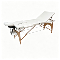 Table de massage portable confortable à 3 sections avec pieds en bois, pliable, avec accoudoirs