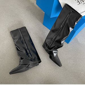 Bottines pour femmes à bout pointu avec fermeture éclair, talon bas de 7 cm, nouvelle mode, matière douce, pour l'automne - Product Image 5
