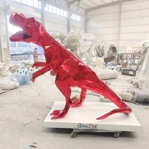 2024 Geometrische Sectie Buitendecoratie Spiegel Glanzend Oppervlak Themapark Plating Gigantische Glasvezel Dinosaurus Standbeeld Sculptuur