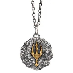 Liontin kalung untuk pria perhiasan halus Poseidon Aquaman Trident perak murni 925 perak murni jimat Buddha