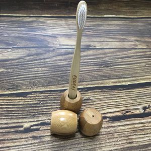 Bamboo <b>Toothbrush</b> <b>Holder</b> Set Natural Wood Base For Home Use Soft Nylon Bristle <b>Toothbrushes</b> - Product Image 3