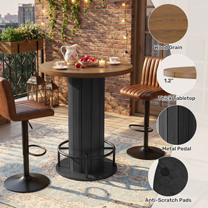 Modern <b>Bar</b> <b>Table</b> Thick Wood Grain Tabletop Single Pedestal Built-in Metal Footrest Home <b>Bar</b> Bistro Living Room Hotel - Product Image 4