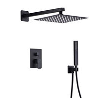 Ensemble de robinetterie de douche murale contemporaine en laiton noir avec douchette à effet pluie et support au sol