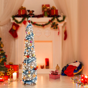 Sapin de Noël en forme de <span class=keywords><strong>crayon</strong></span> <span class=keywords><strong>bleu</strong></span> et argenté de 1,5 m avec paillettes et décorations - Product Image 4