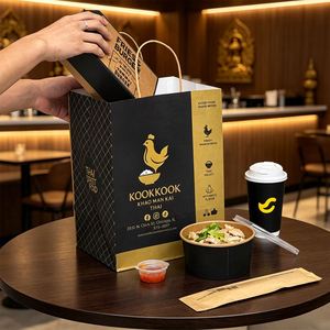ถุงกระดาษคราฟท์แบบกำหนดเองสำหรับร้านอาหารไทย สำหรับข้าวผัดไทย ย่อยสลายได้ รีไซเคิลได้ ขายส่ง - Product Image 4