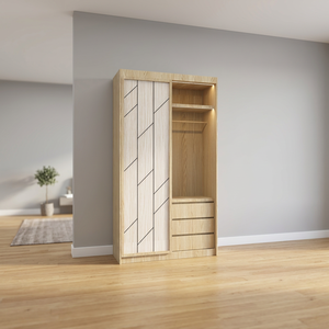 Armario Arion HPL, Diseño Moderno y Natural, Mueble de Dormitorio, Armario de Madera con Puertas Corredizas, Montaje en Pared, 3 Cajones, Resistente, para Hogar y Hotel - Product Image 3