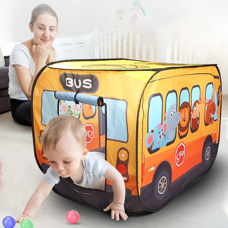 Toptan otobüs Pop-Up oyun çadırı 2 açıklıklar ile çocuk için oyuncak kapalı Playhouse düz-katlanır çocuk kolay kurulum oyun çadırı