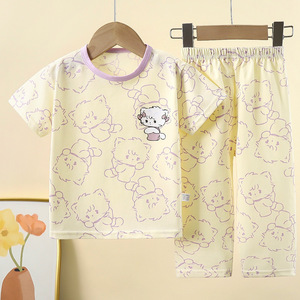 Vente en gros de vêtements pour bébés 100% coton, ensembles de 2 pièces, t-shirt à manches courtes et pantalon long, pyjamas d'été doux pour enfants avec motif de dessin animé - Product Image 6