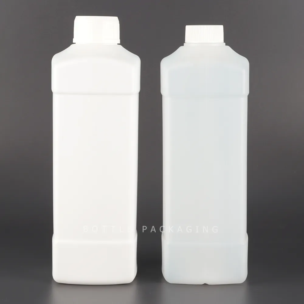زجاجة ملونات مخصصة من البلاستيك غير اللامع عالي الكثافة بألوان مبيض قماشية بالألوان ، زجاجات سوائل كيميائية سعة 1 لتر