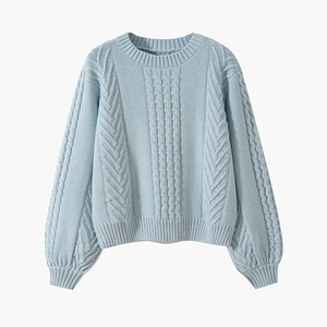 Áo len dệt kim cổ tròn tay đèn mùa thu đông <span class=keywords><strong>100</strong></span>% cotton, kiểu dáng cá tính năm 2025 dành cho nữ - Product Image 3