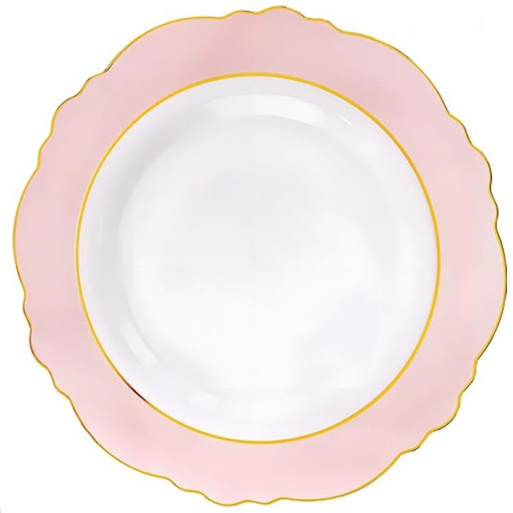 7.5 inch white bottom pink hot gold edge plate 19cm