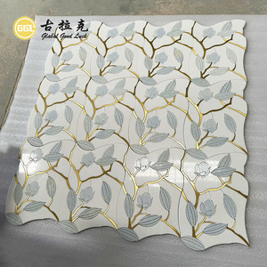 <span class=keywords><strong>Mosaico</strong></span> de Parqué de Mármol Azul y Blanco con Incrustaciones de Latón <span class=keywords><strong>para</strong></span> Vestidores, Rincón de Lectura, Balcón, Salón y Diseño de Suelos Decorativos - Product Image 5
