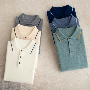 Maglietta a Collo Alto in Pura Lana 100% per Uomo, Nuova <span class=keywords><strong>T</strong></span>-<span class=keywords><strong>Shirt</strong></span> a Maniche Corte con Blocchi di Colore, Logo Personalizzato OEM ODM Produzione all'Ingrosso - Product Image 6