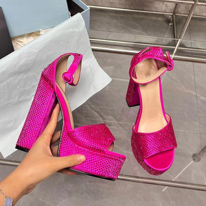 Sandalias de tacón de cuña con correa de tobillo y diamantes de imitación para mujer, elegantes y antideslizantes, de tacón grueso, para verano - Product Image 3