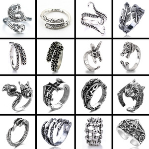 Anillos Vintage Punk de Aleación con Calavera de Demonio y Serpiente, Estilo Gótico Biker, Ajustables para Hombre con Esqueleto, Calavera, Ojo del Diablo y <span class=keywords><strong>Garra</strong></span> de Dragón Chino - Product Image 4