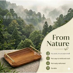 Solid wood rectangular <b>tray</b> with handles, suitable for home use, teacups, and meals. Simple wooden <b>tea</b> <b>tray</b> for hotels and - Product Image 4