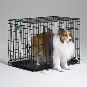 Precio de fábrica Casa para mascotas Metal Hierro Plegable Puertas dobles Jaula para perros con cierre de botón a presión Bandeja de plástico Perreras transpirables - Product Image 5