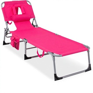 Chaise longue <span class=keywords><strong>de</strong></span> plage pliable avec dossier réglable et <span class=keywords><strong>poche</strong></span> latérale, structure métallique, idéale pour le camping, la piscine et les vacances en bord <span class=keywords><strong>de</strong></span> mer - Product Image 1