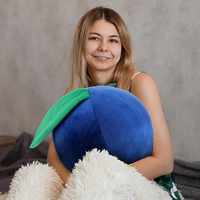 Bantal Lempar Buah Blueberry Simulasi Kustom dengan Daun, Boneka Peluk untuk Anak dan Bayi, untuk Tempat Tidur, Sofa, Boneka Blueberry Isi Dakron