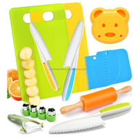 15-teiliges Set Kleinkind-Plastikmesser-Set mit Brotform und Teigroller für Kinder im Vorschulalter, Klassenzimmer, Zuhause, tägliches Kochen, Fähigkeitstraining