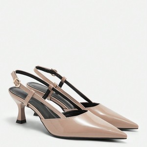 Nouvelles sandales à talon fin pour femme, style chic français, bout pointu, couleur abricot, avec bride de cheville, escarpins à talon haut - Product Image 6