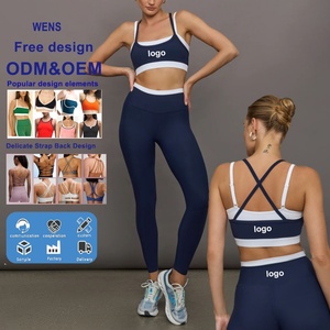 High Impact Push up Custom Crop Top Contrast Colour Running Yoga Bra Cross Back Adjustable Gym <b>Padded</b> Yoga Set for Women - Product Image 1