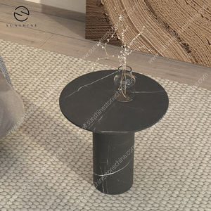 Mesa auxiliar de lujo moderna con tapa de mármol blanco y negro de alto brillo para el centro de la sala de estar y el dormitorio - Product Image 3
