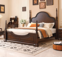 Lit de Roi Classique en Bois Massif Sculpté pour Villa et Mobilier de Chambre Antique GSA47-GSA49