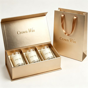 Manufacture Premium Custom Metallic Gold <b>Gift</b> Box Fsc Certified Champagne Gold <b>Candle</b> Packaging Box With Handle Bag Packaging - Product Image 1