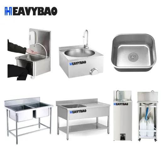 Heavybao商用ステンレス鋼洗面器ハンズフリーフット式ハンドウォッシュシンク