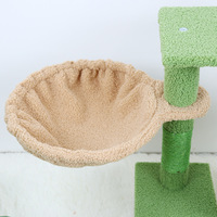 Arbre à chat en velours Teddy Fleece vert avec lit intégré pour chat, structure d'escalade multi-niveaux, poteau vertical et échelle de grande taille