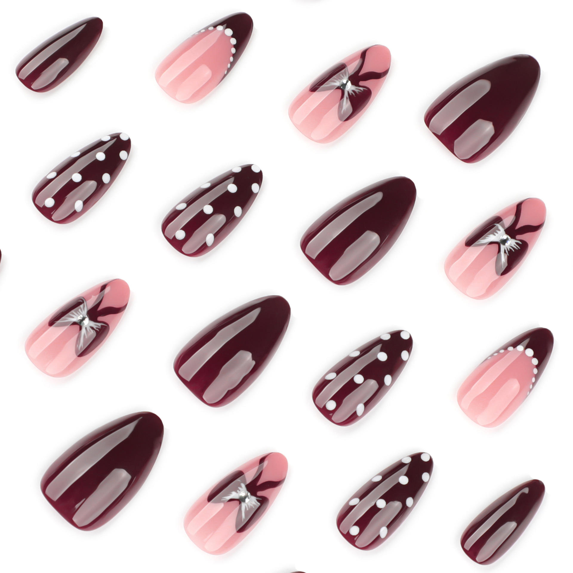 Hot-Selling Ladybug Polka Dot White Round Dot Wearable Nail French Short Almond Red False Nails