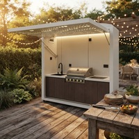 Cuisine de jardin modulaire mobile en métal, aluminium et acier inoxydable avec barbecue et four pour camping en extérieur