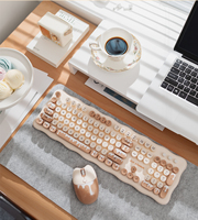 Ensemble combo clavier-souris sans fil multimédia de bureau rétro avec sensation de crème glacée au design unique