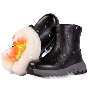 Botas de Nieve para Hombre, de Cuero y Piel de Oveja, Gruesas, Impermeables, de Tacón Medio, para Invierno y Exteriores - Product Image 2