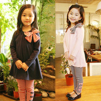 Children der kleidung frühling neue Korean mädchen großen bogen streifen leggings anzug kinder kleidung