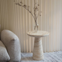 Table basse mobile de style nordique en faux travertin pour salon, hôtel, maison d'hôtes ; Table design haut de gamme légère et luxueuse