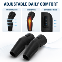 Masseur de genou, mollet et cuisse à compression d'air rechargeable noir, chaleur pour le genou, 3 modes, 3 niveaux, boutons tactiles pour la maison et le bureau