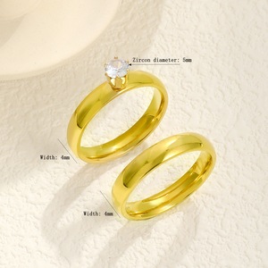 4mm 18k oro placcato argento fidanzamento fede nuziale anelli in acciaio inox grande zircone PVD anello per gli uomini e le donne - Product Image 2