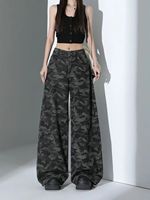 Jeans camouflage taille haute personnalisés pour femmes, coupe ample et large avec fermeture éclair, collection automne, grandes tailles